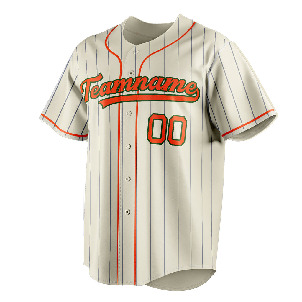 Personalized Cream & Orange Navy Pinstripe Fan Baseball Jersey