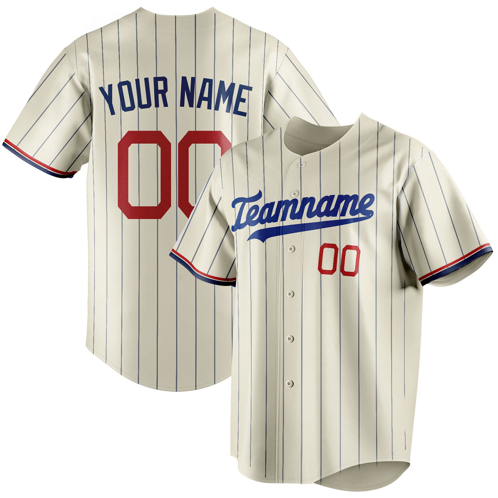 Personalized Cream & Royal Navy Pinstripe Fan Baseball Jersey BB01240529YX215
