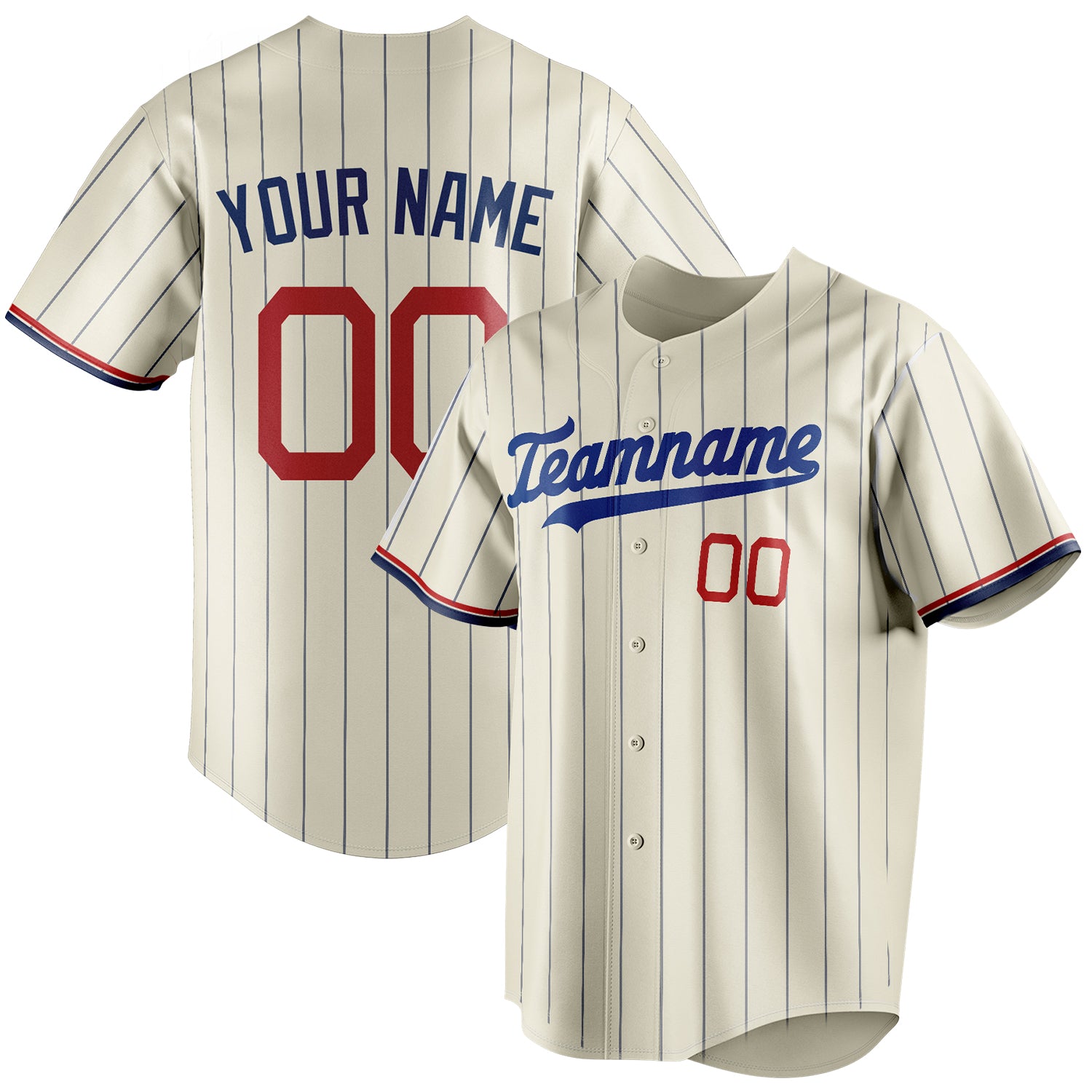 Personalized Cream & Royal Navy Pinstripe Fan Baseball Jersey BB01240529YX215