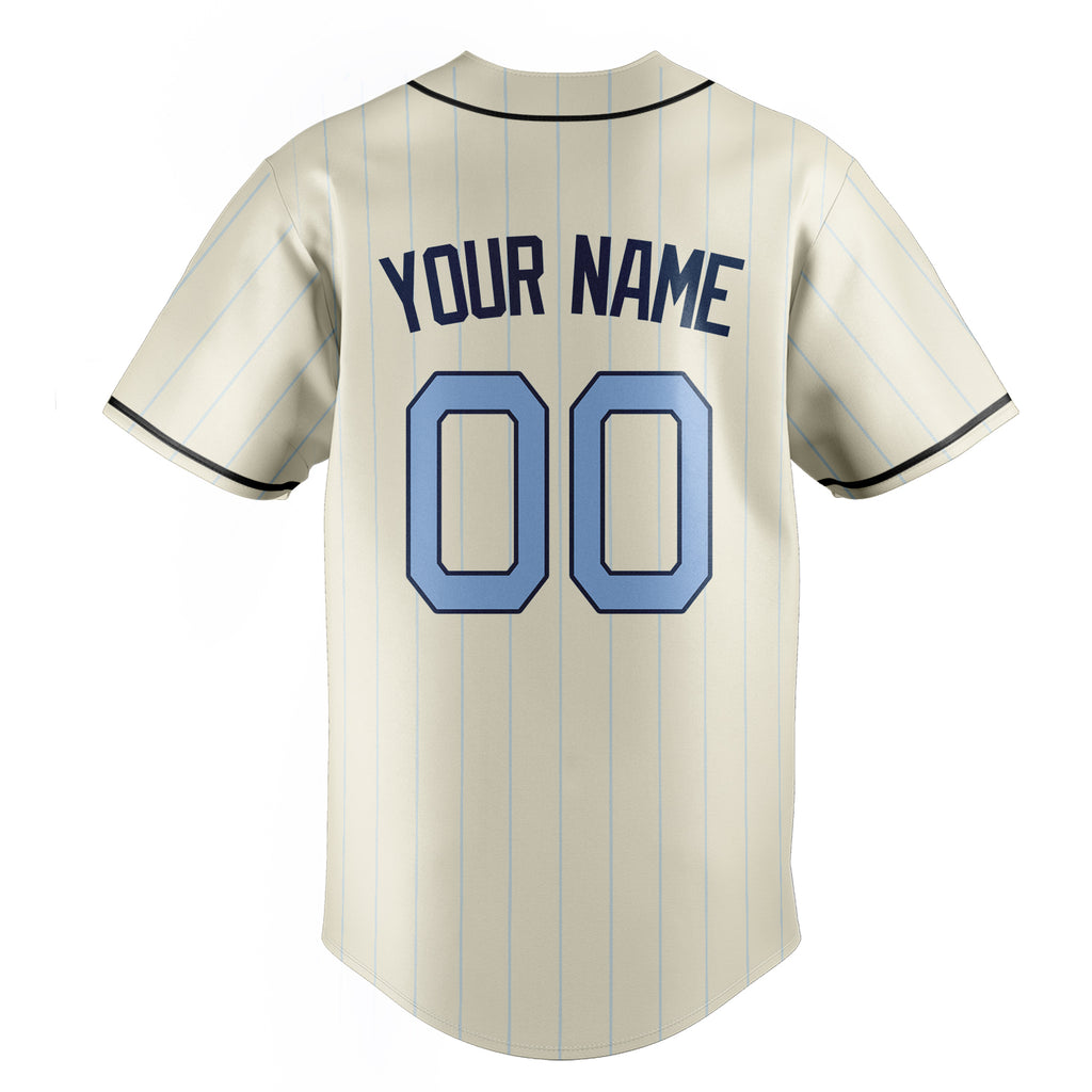 Personalized Cream & Light Blue Light Blue Pinstripe Fan Baseball Jersey