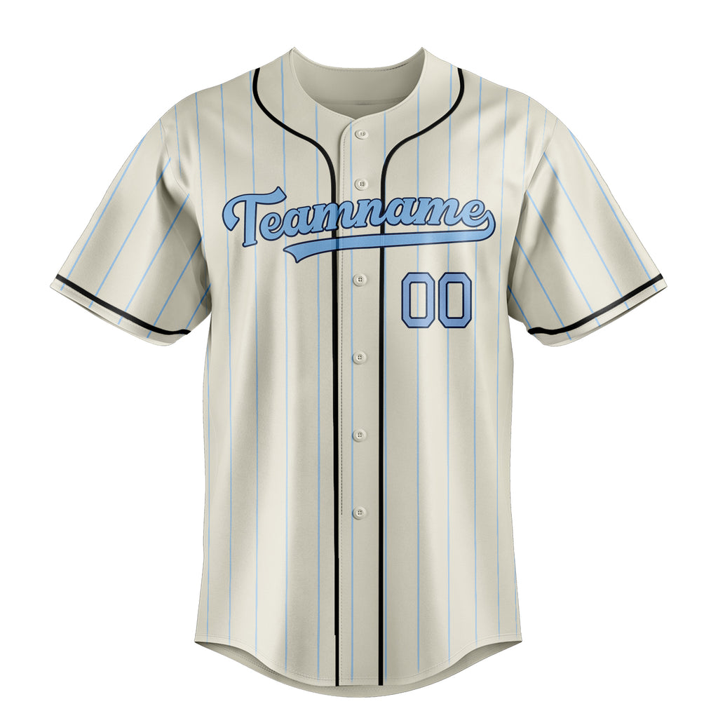 Personalized Cream & Light Blue Light Blue Pinstripe Fan Baseball Jersey