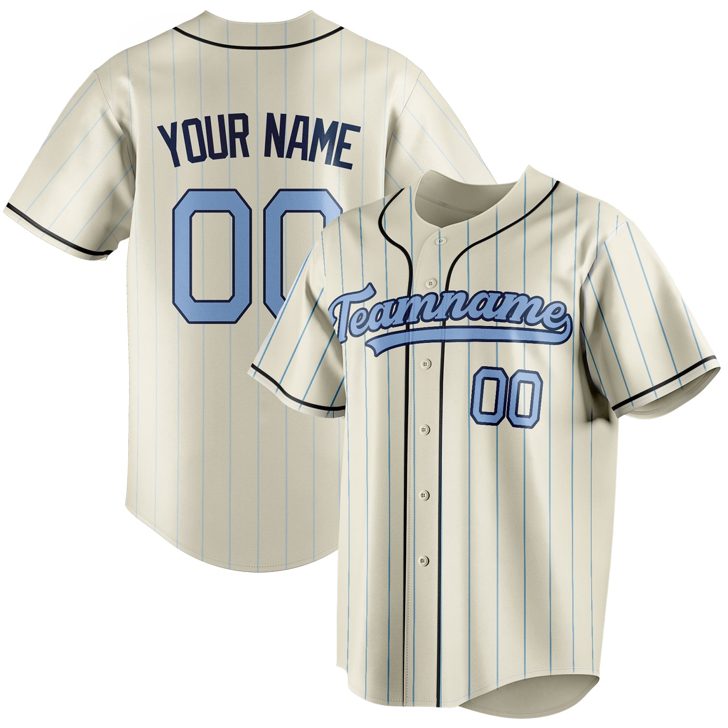 Personalized Cream & Light Blue Light Blue Pinstripe Fan Baseball Jersey BB01240529YX216