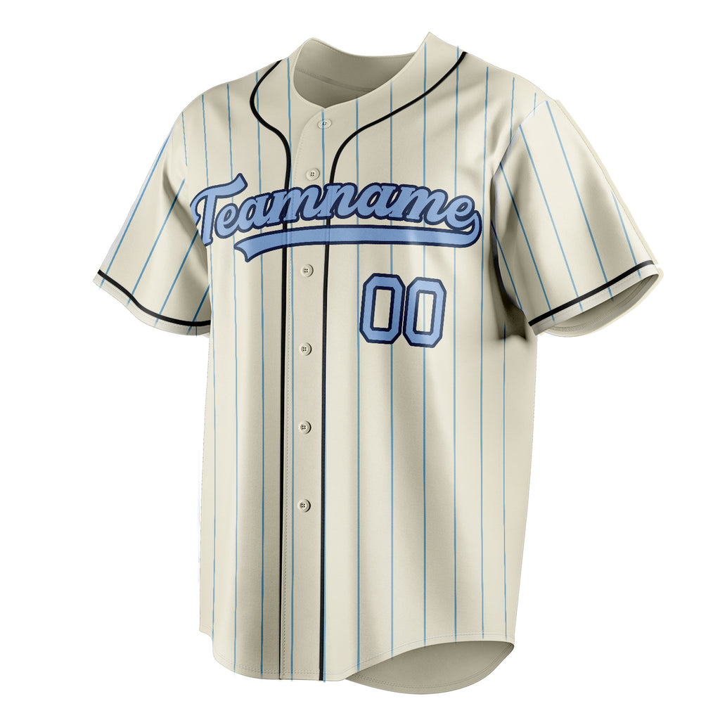 Personalized Cream & Light Blue Light Blue Pinstripe Fan Baseball Jersey