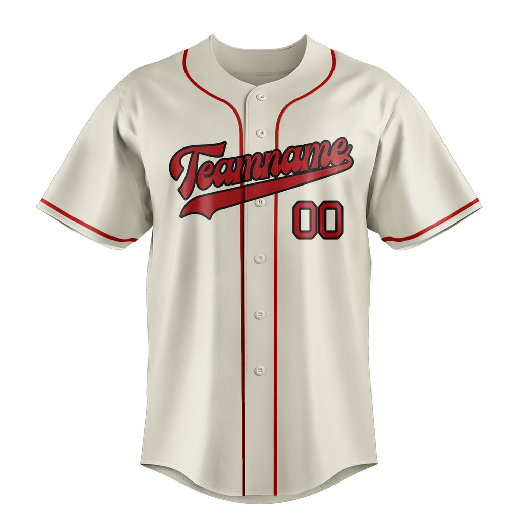Personalized Cream & Red Color Fan Baseball Jersey