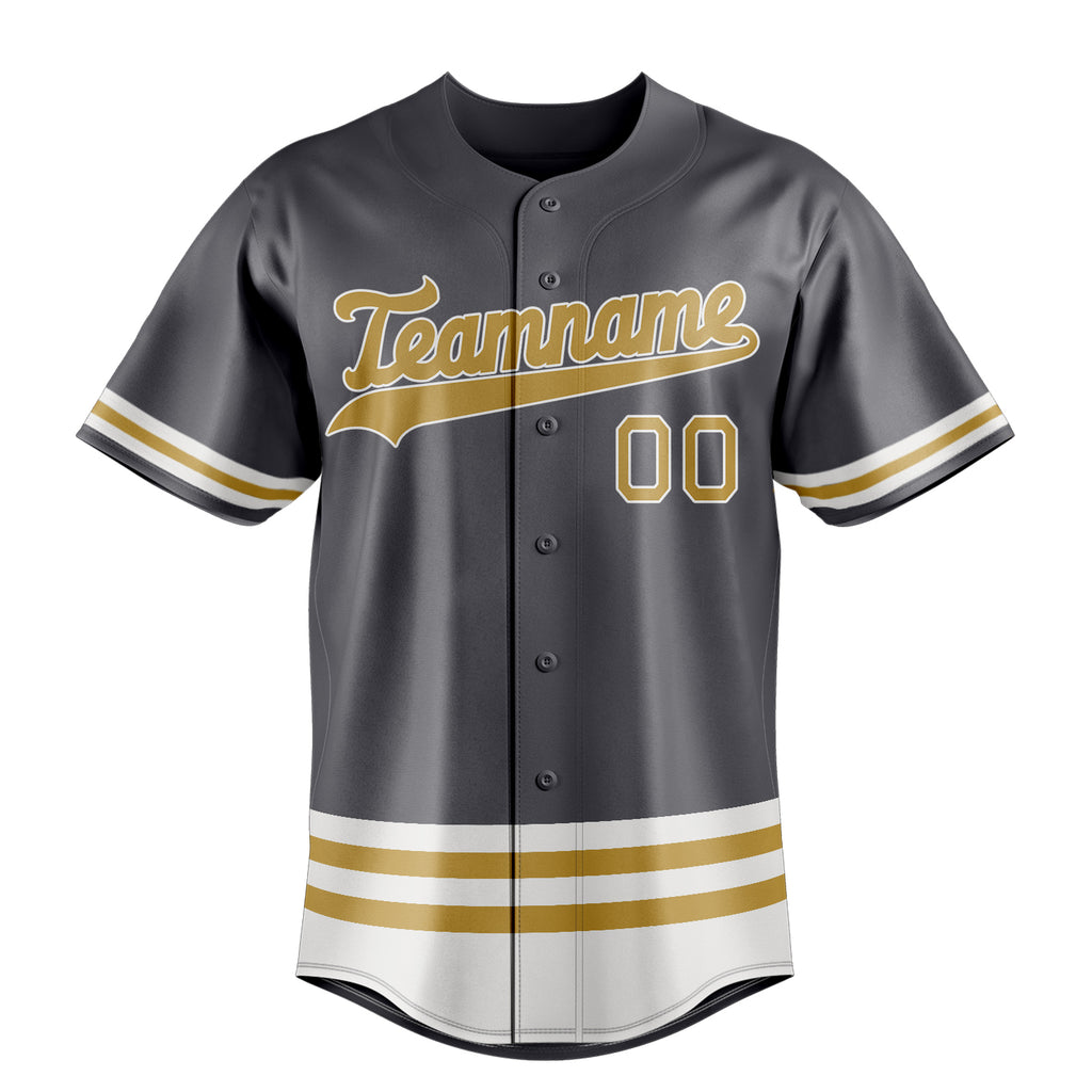 Personalized Steel Gray & Old Gold Double Stripe Fan Baseball Jersey