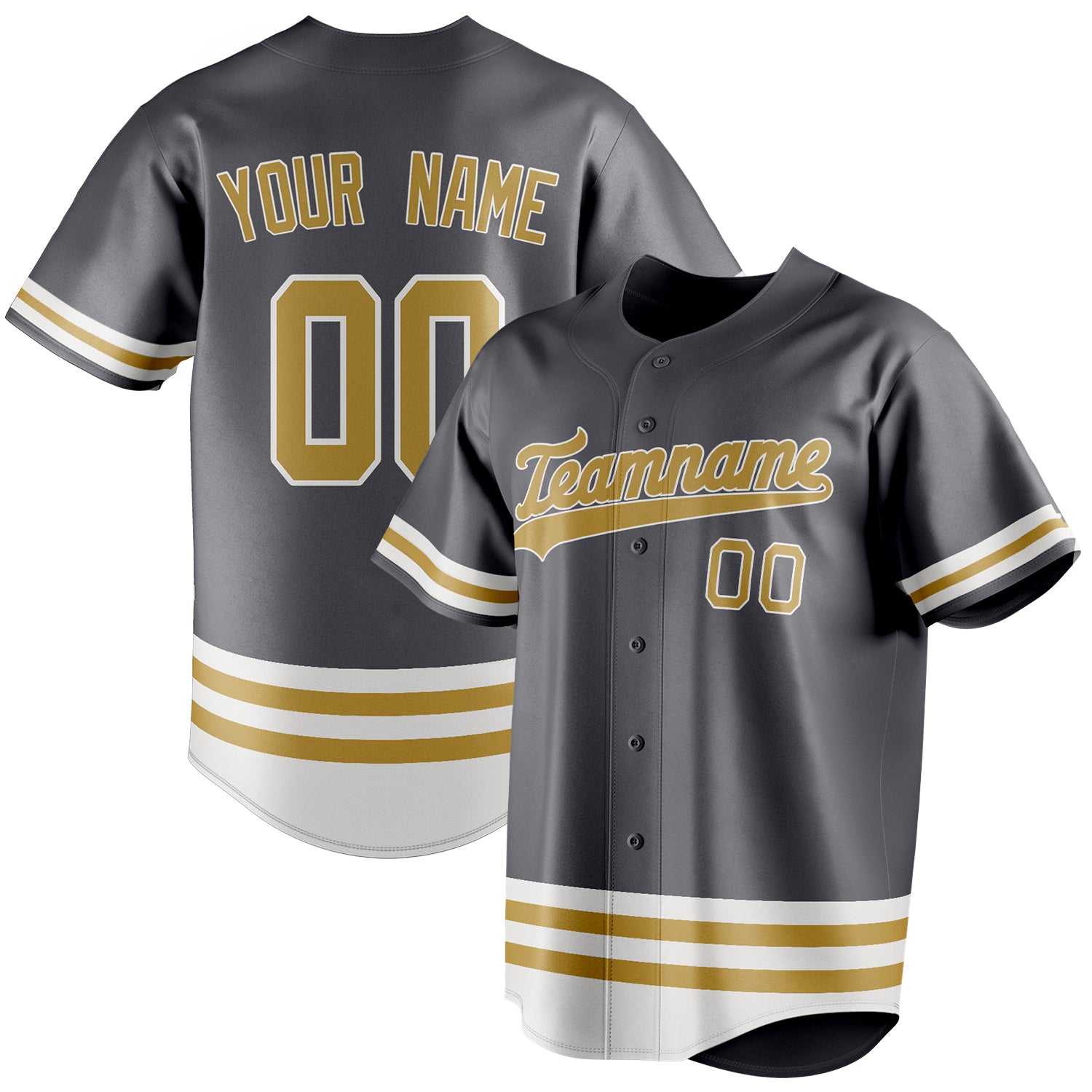 Personalized Steel Gray & Old Gold Double Stripe Fan Baseball Jersey BB01240530CK283
