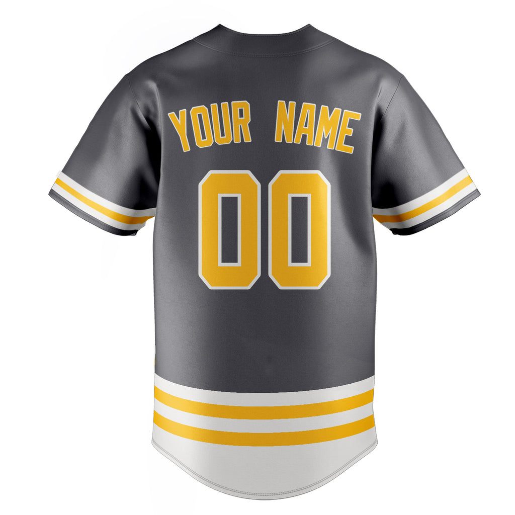 Personalized Steel Gray & Gold Double Stripe Fan Baseball Jersey