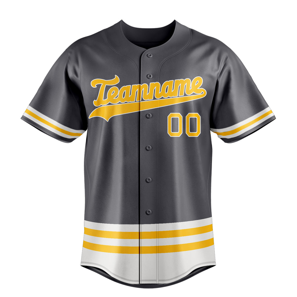 Personalized Steel Gray & Gold Double Stripe Fan Baseball Jersey