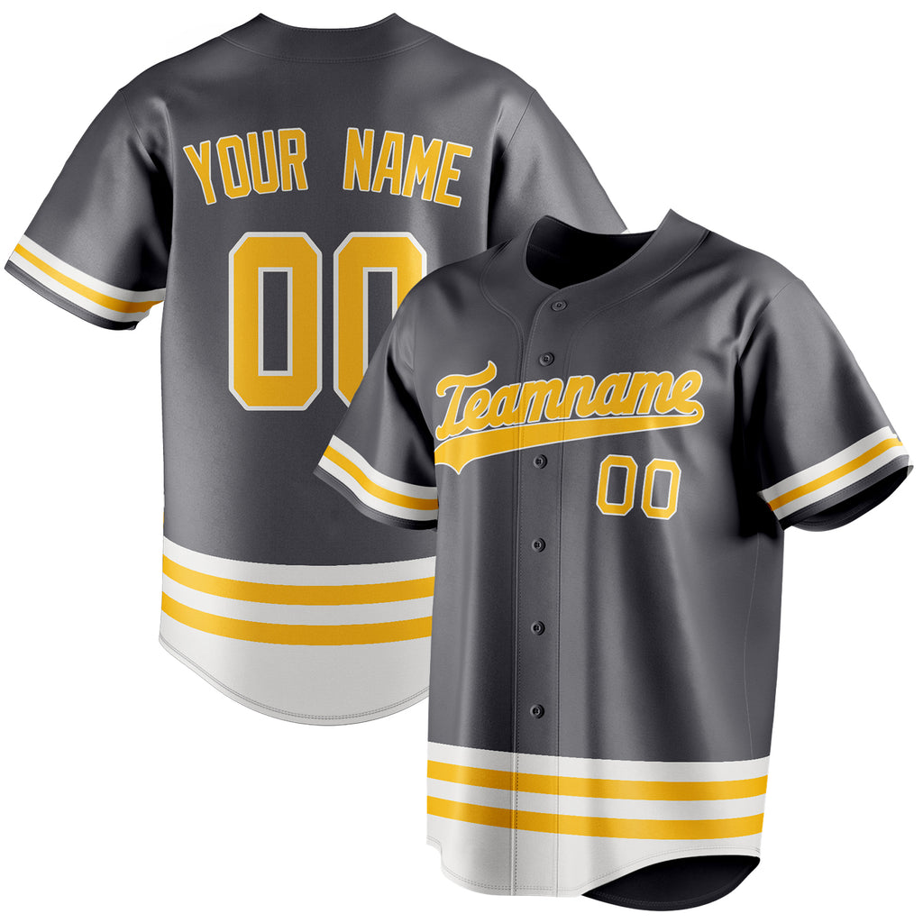 Personalized Steel Gray & Gold Double Stripe Fan Baseball Jersey BB01240530CK284