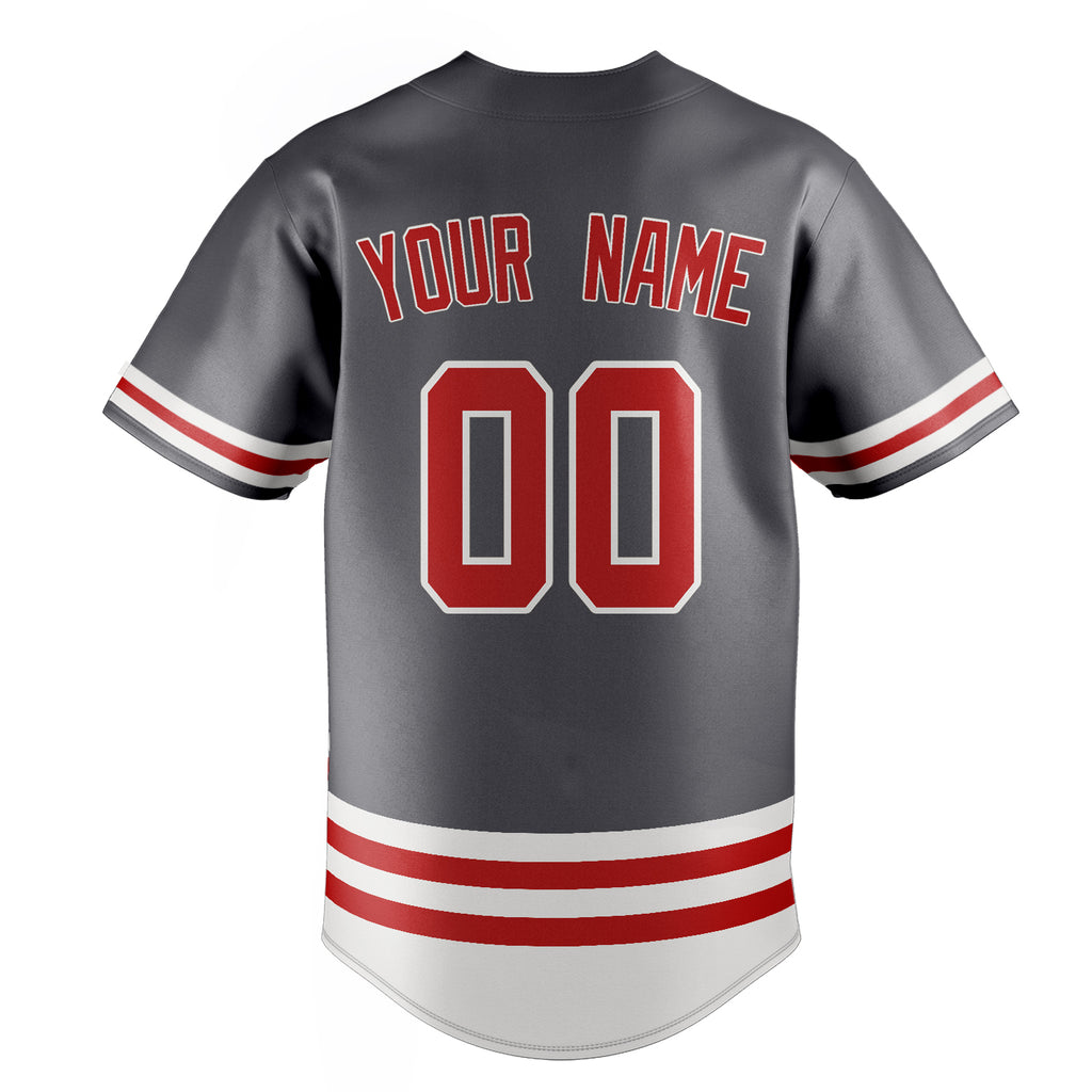 Personalized Steel Gray & Red Double Stripe Fan Baseball Jersey