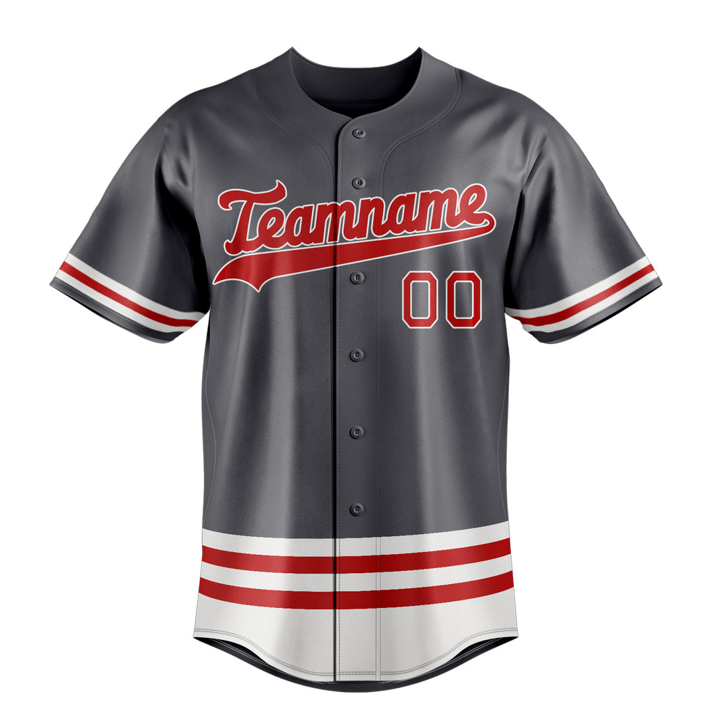 Personalized Steel Gray & Red Double Stripe Fan Baseball Jersey