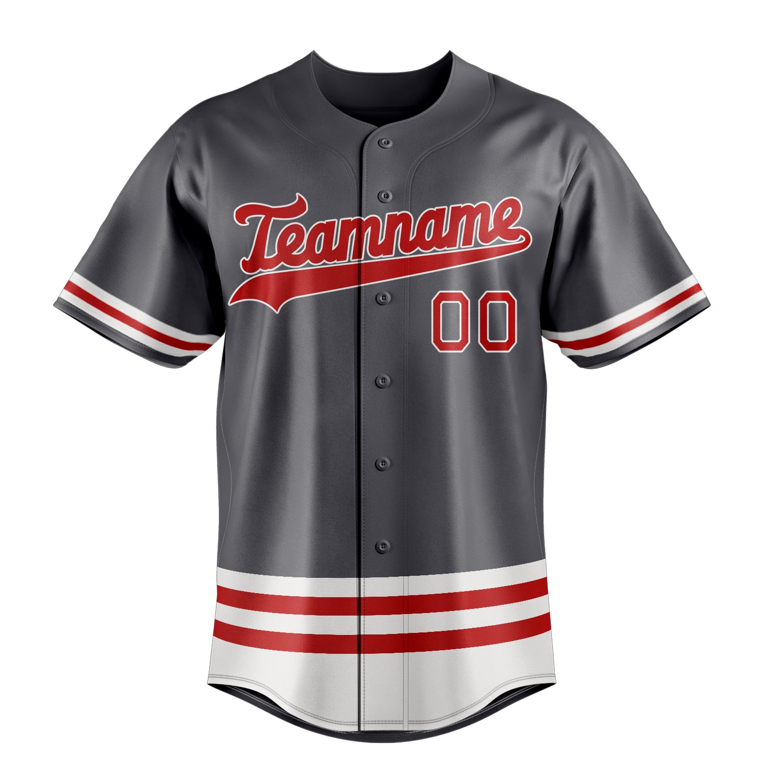 Personalized Steel Gray & Red Double Stripe Fan Baseball Jersey