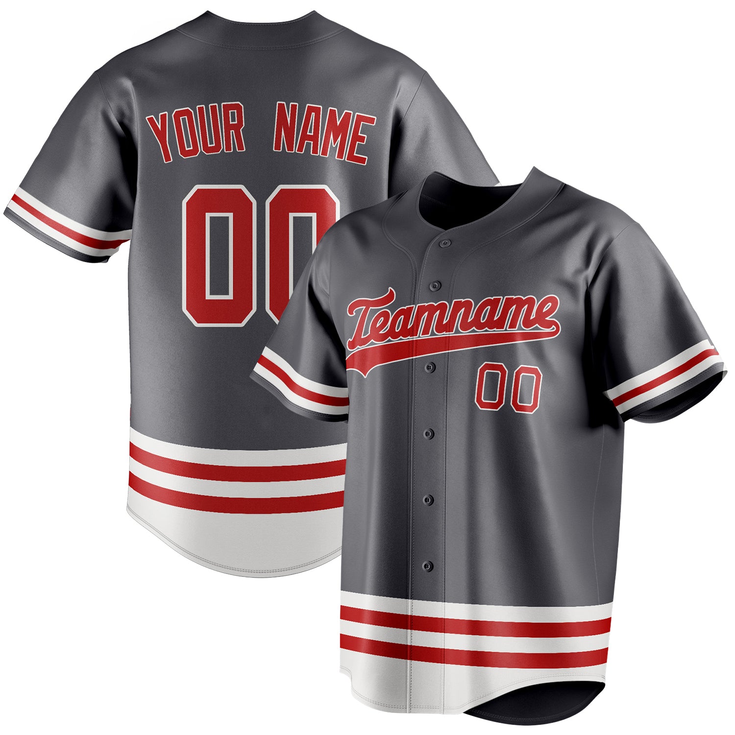 Personalized Steel Gray & Red Double Stripe Fan Baseball Jersey BB01240530CK286