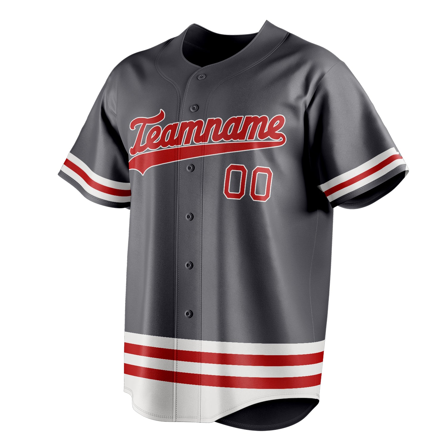 Personalized Steel Gray & Red Double Stripe Fan Baseball Jersey