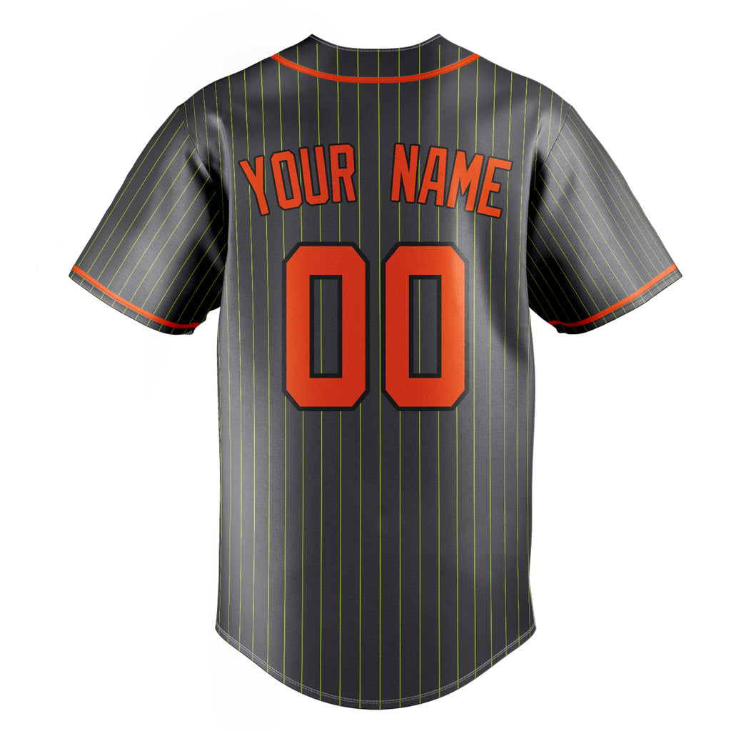 Personalized Steel Gray & Orange Neon Green Pinstripe Fan Baseball Jersey