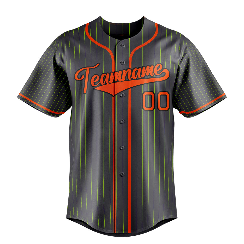 Personalized Steel Gray & Orange Neon Green Pinstripe Fan Baseball Jersey