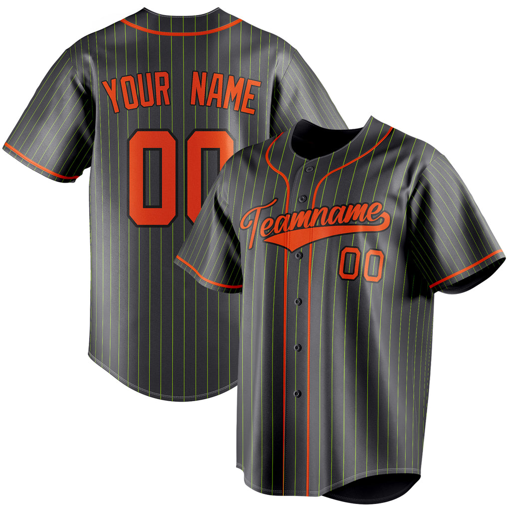 Personalized Steel Gray & Orange Neon Green Pinstripe Fan Baseball Jersey BB01240530CK287