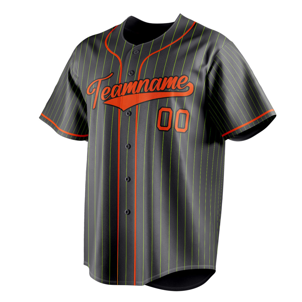 Personalized Steel Gray & Orange Neon Green Pinstripe Fan Baseball Jersey