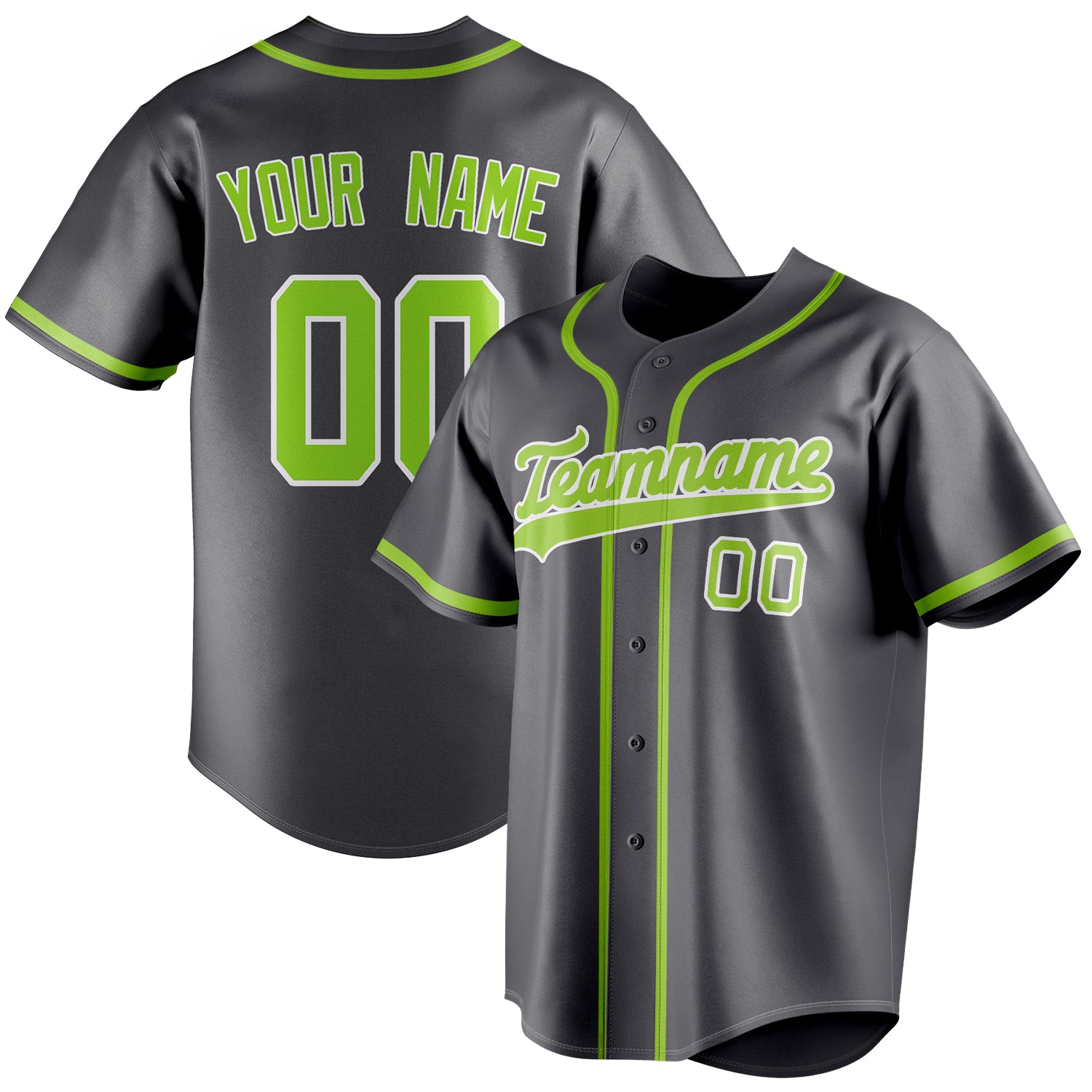 Personalized Steel Gray & Neon Green Color Fan Baseball Jersey BB01240530CK289