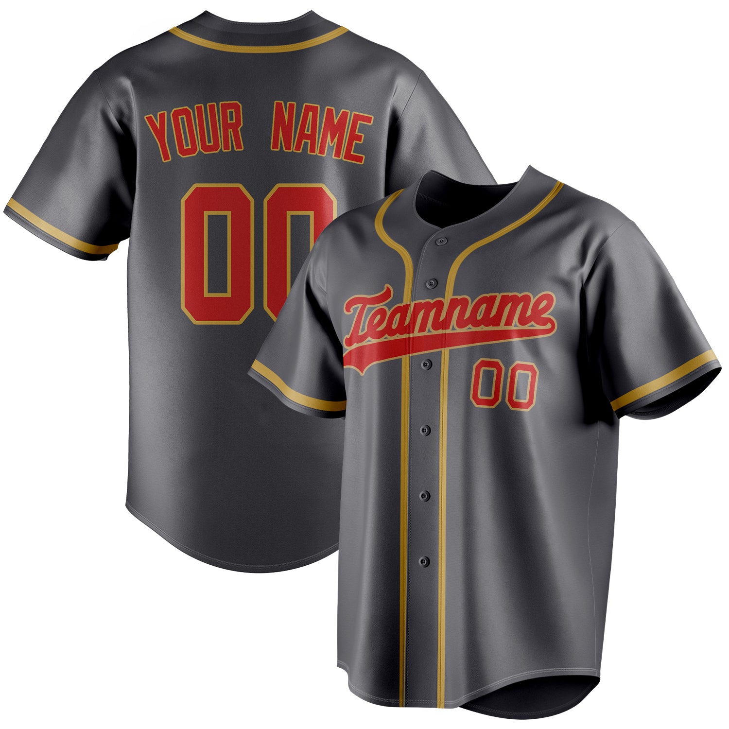 Personalized Steel Gray & Red Color Fan Baseball Jersey BB01240530CK290