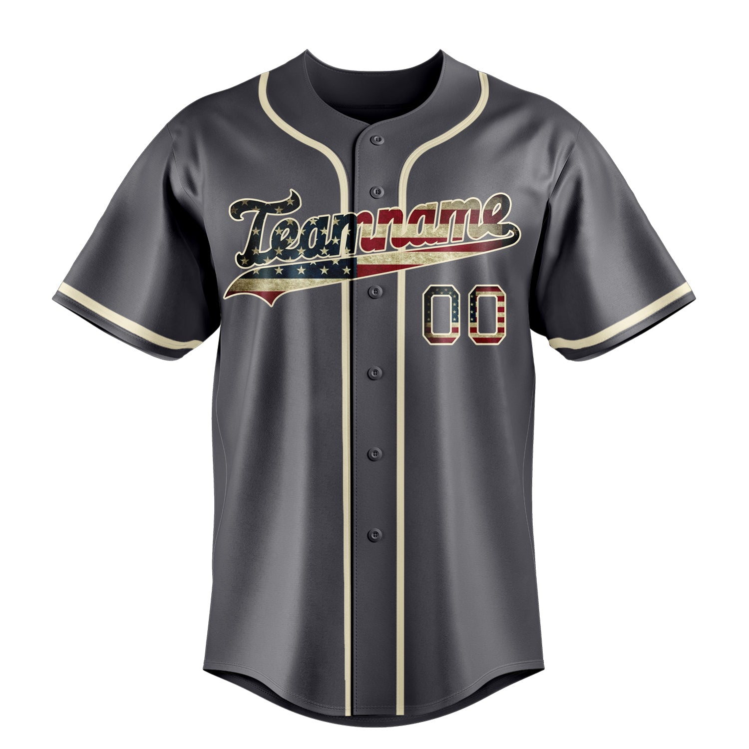 Personalized Steel Gray & Cream Vintage USA Flag Fan Baseball Jersey