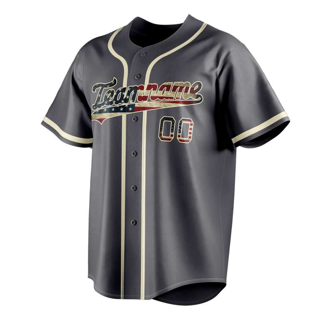 Personalized Steel Gray & Cream Vintage USA Flag Fan Baseball Jersey