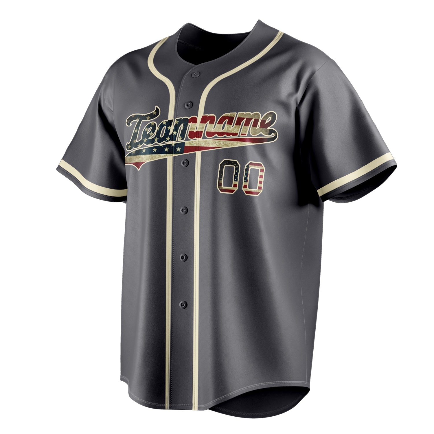 Personalized Steel Gray & Cream Vintage USA Flag Fan Baseball Jersey