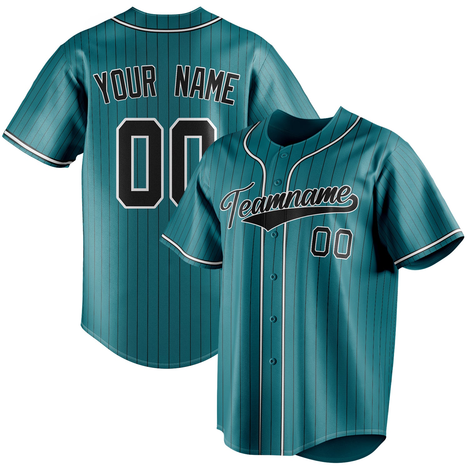 Personalized Teal & Black Black Pinstripe Fan Baseball Jersey BB01240530CK321