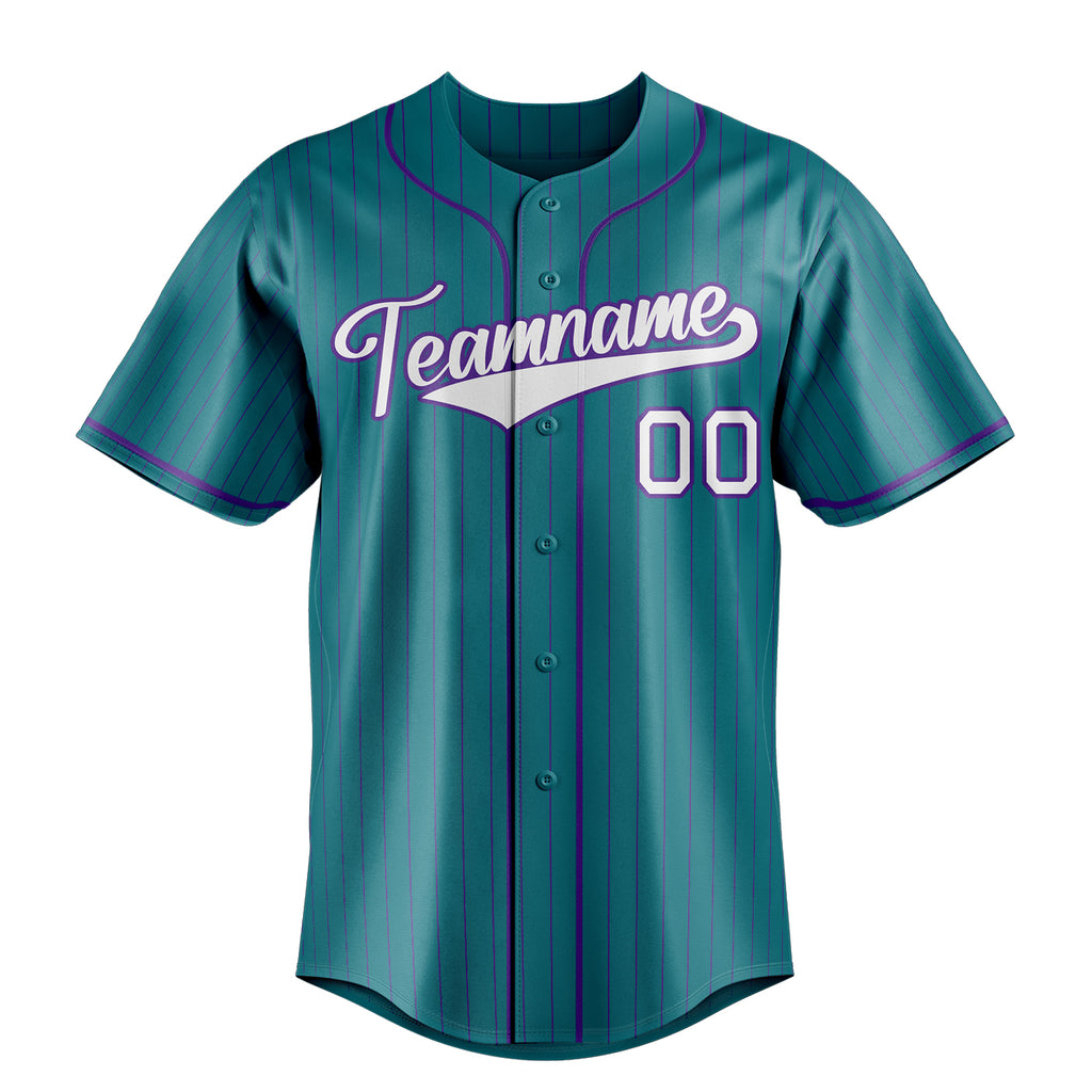 Personalized Teal & White Purple Pinstripe Fan Baseball Jersey