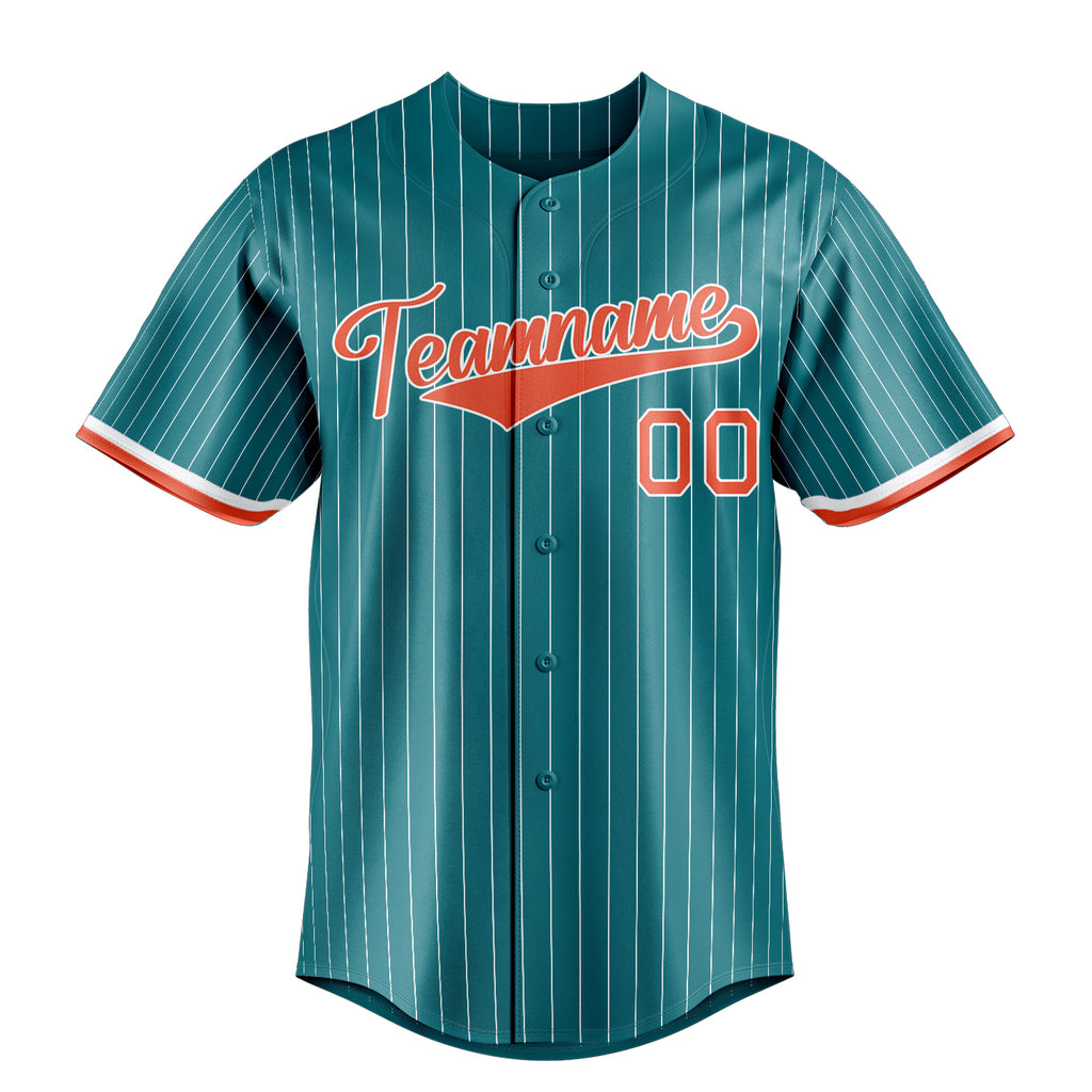 Personalized Teal & Orange White Pinstripe Fan Baseball Jersey