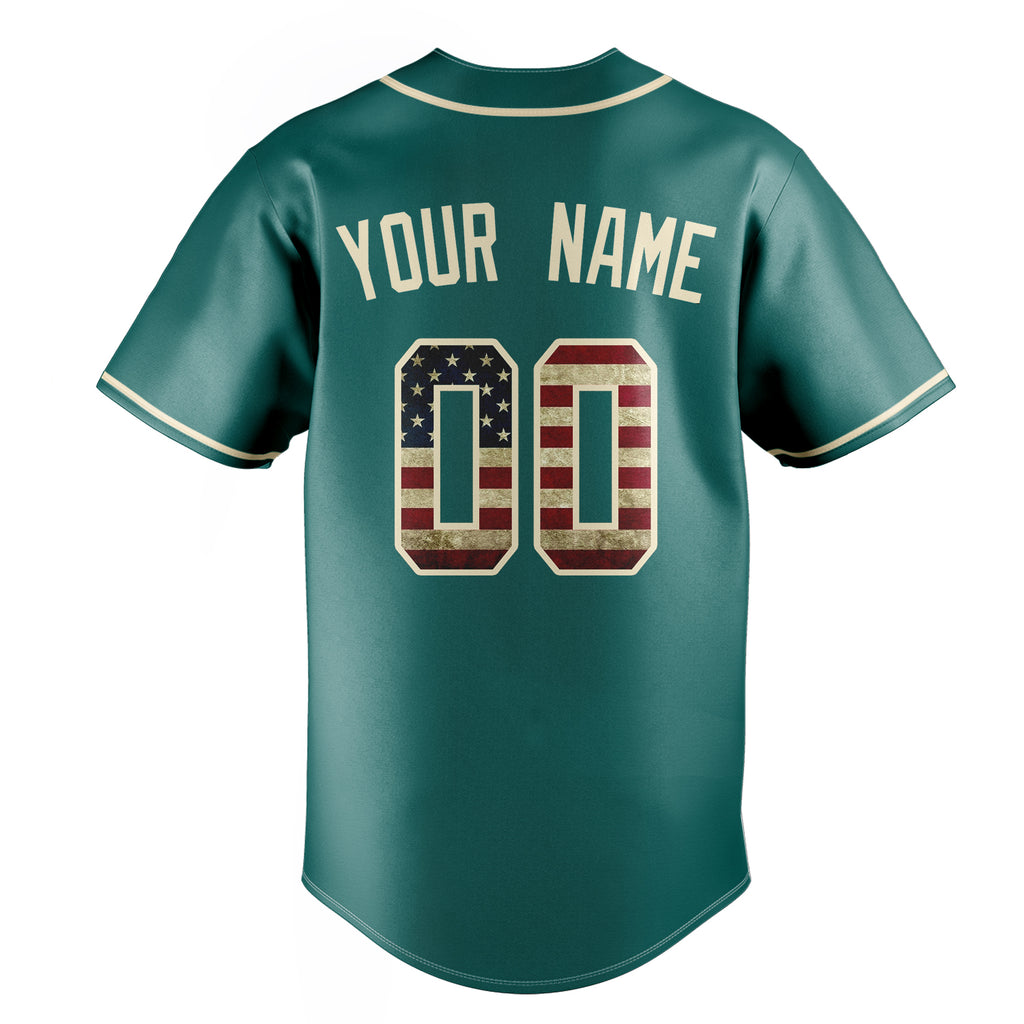Personalized Teal & Cream Vintage USA Flag Fan Baseball Jersey