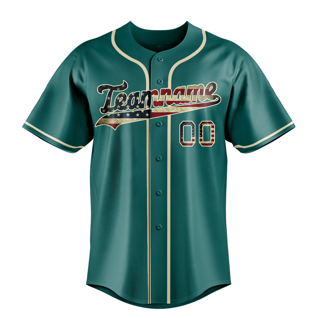 Personalized Teal & Cream Vintage USA Flag Fan Baseball Jersey