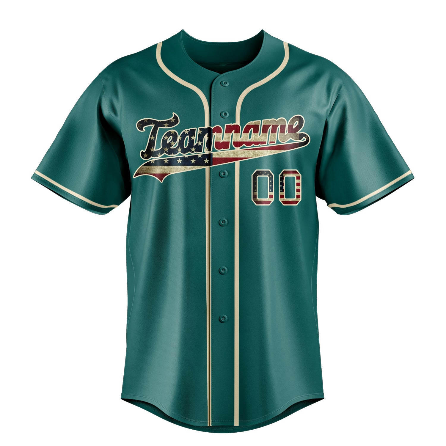 Personalized Teal & Cream Vintage USA Flag Fan Baseball Jersey