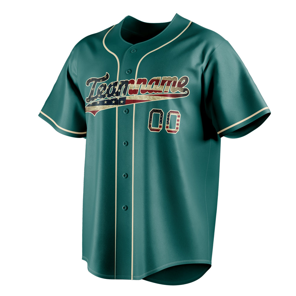 Personalized Teal & Cream Vintage USA Flag Fan Baseball Jersey