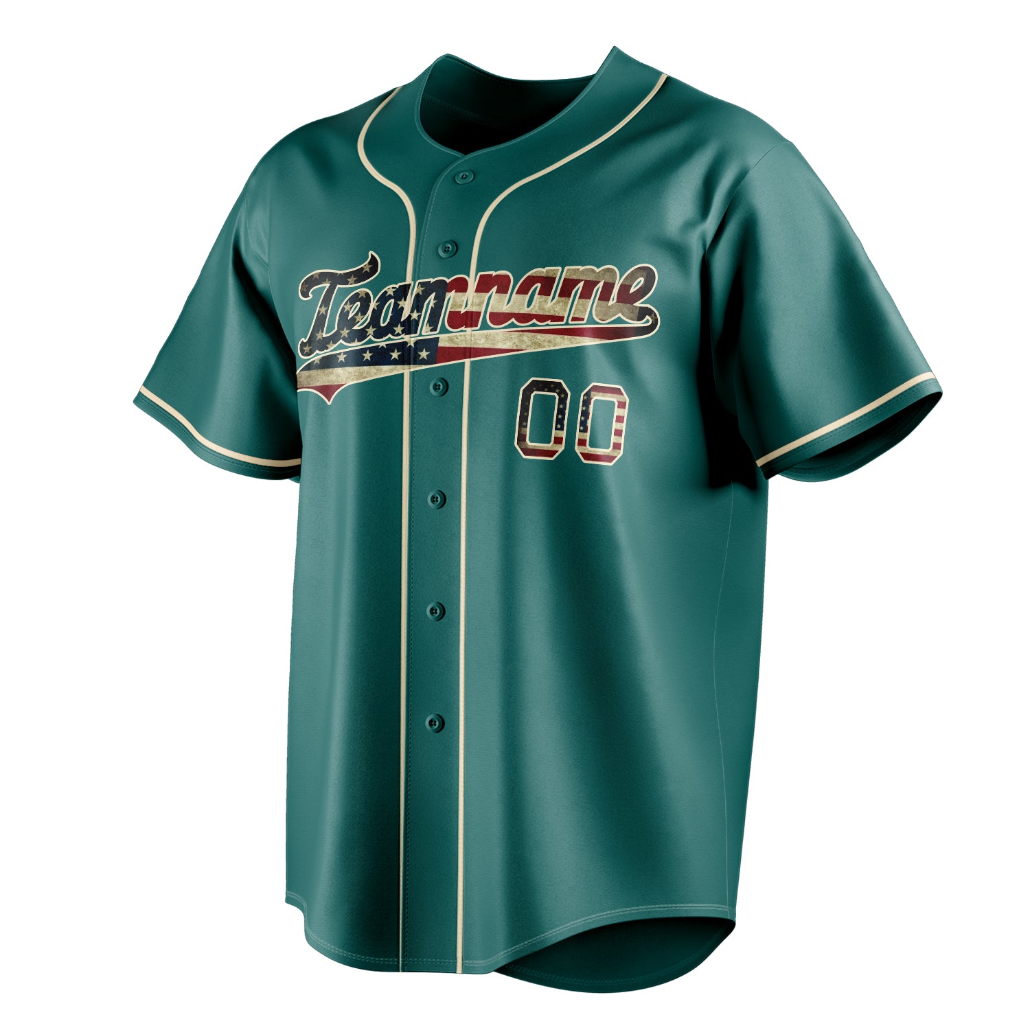 Personalized Teal & Cream Vintage USA Flag Fan Baseball Jersey