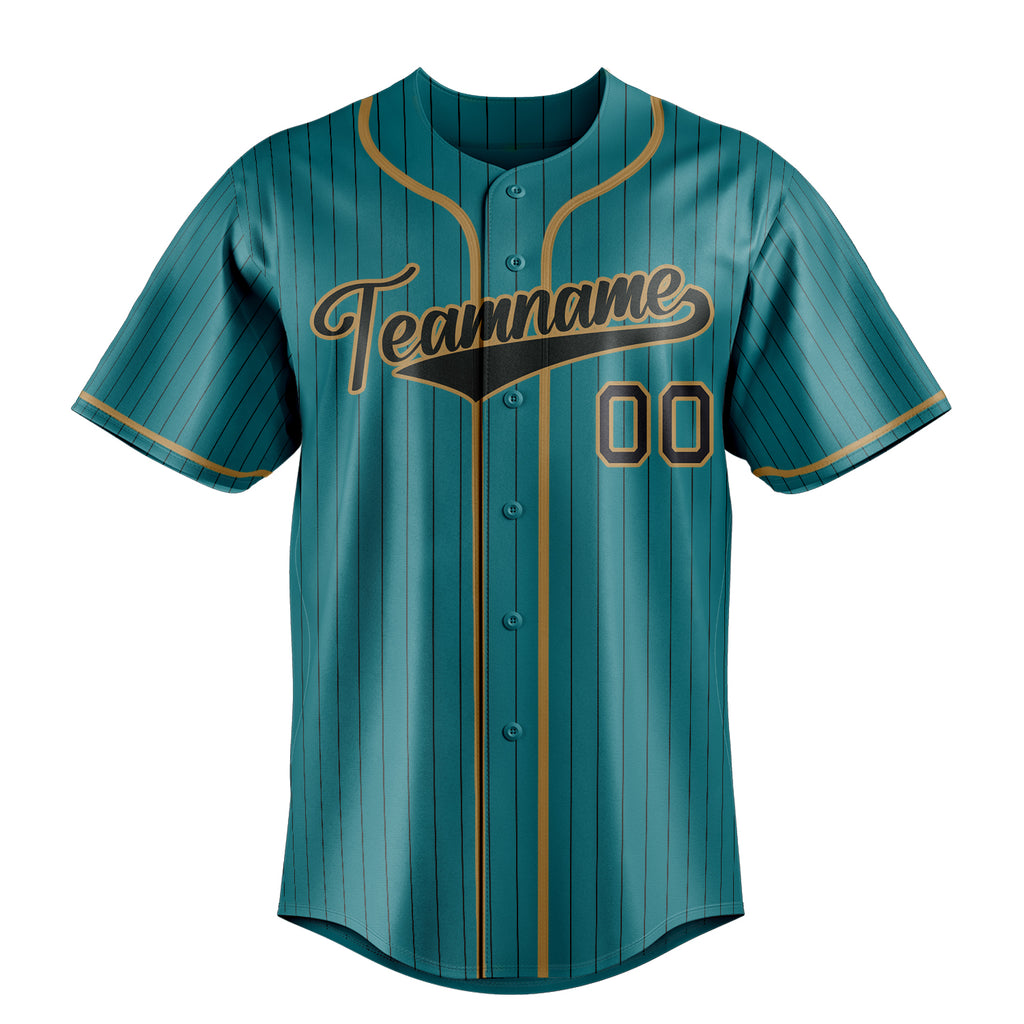 Personalized Teal & Black Black Pinstripe Fan Baseball Jersey