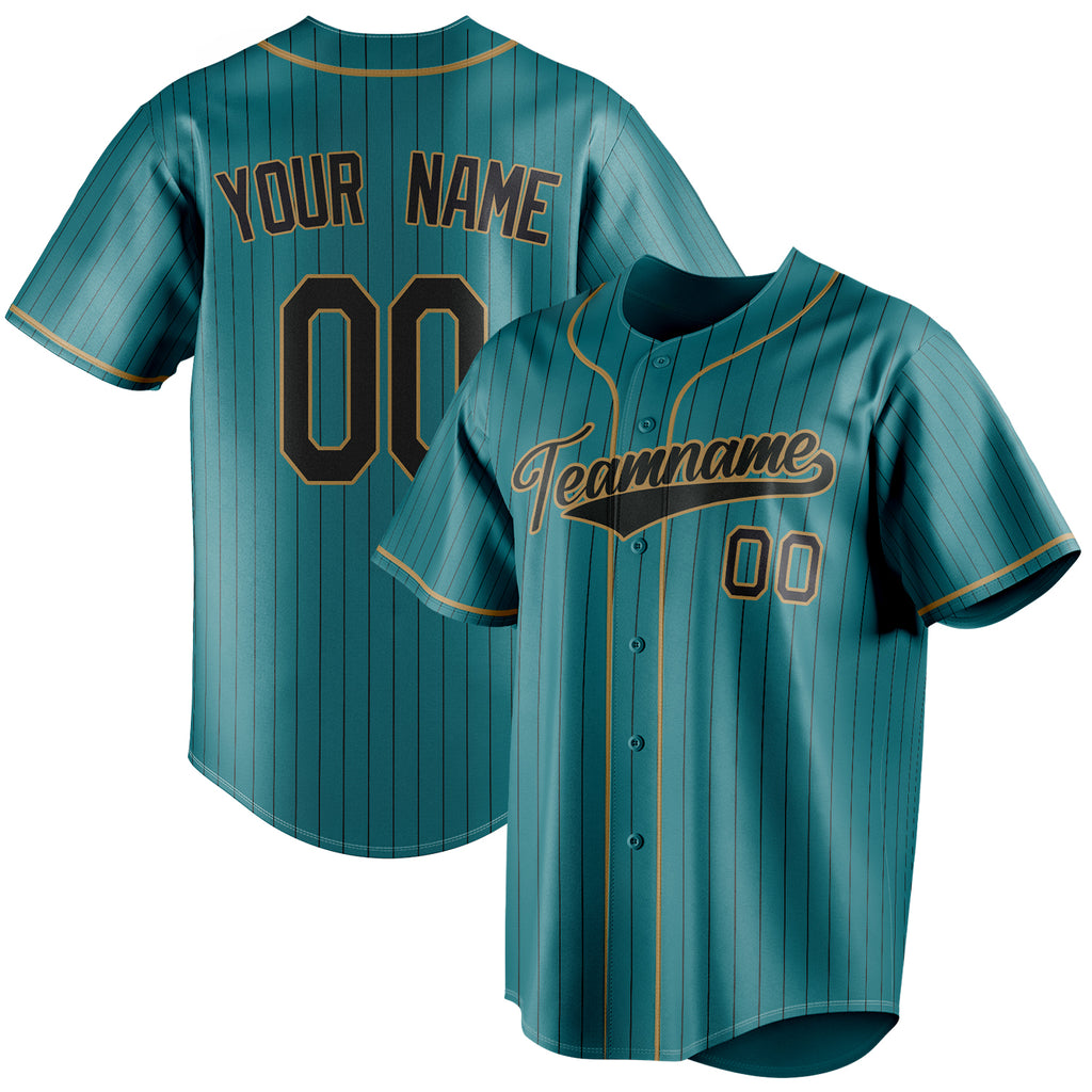 Personalized Teal & Black Black Pinstripe Fan Baseball Jersey BB01240530CK332