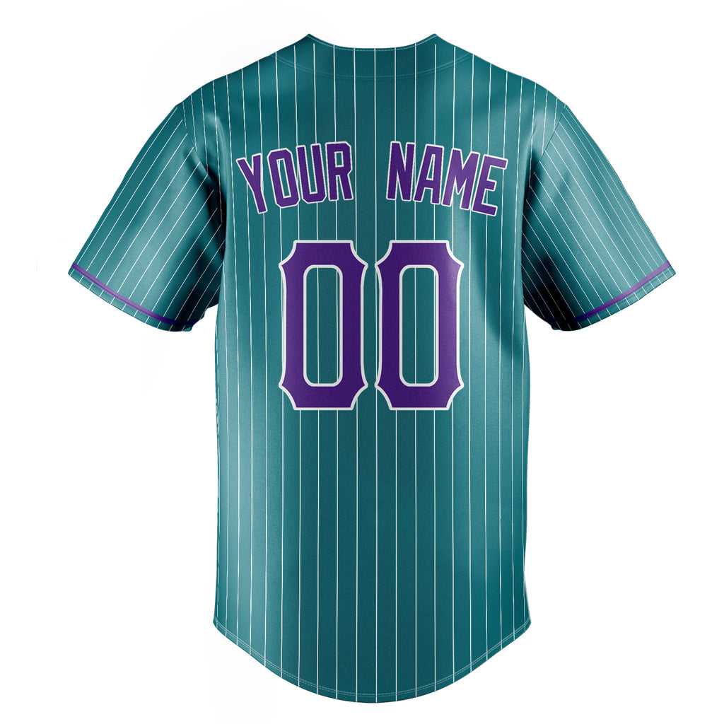 Personalized Teal & Purple White Pinstripe Fan Baseball Jersey
