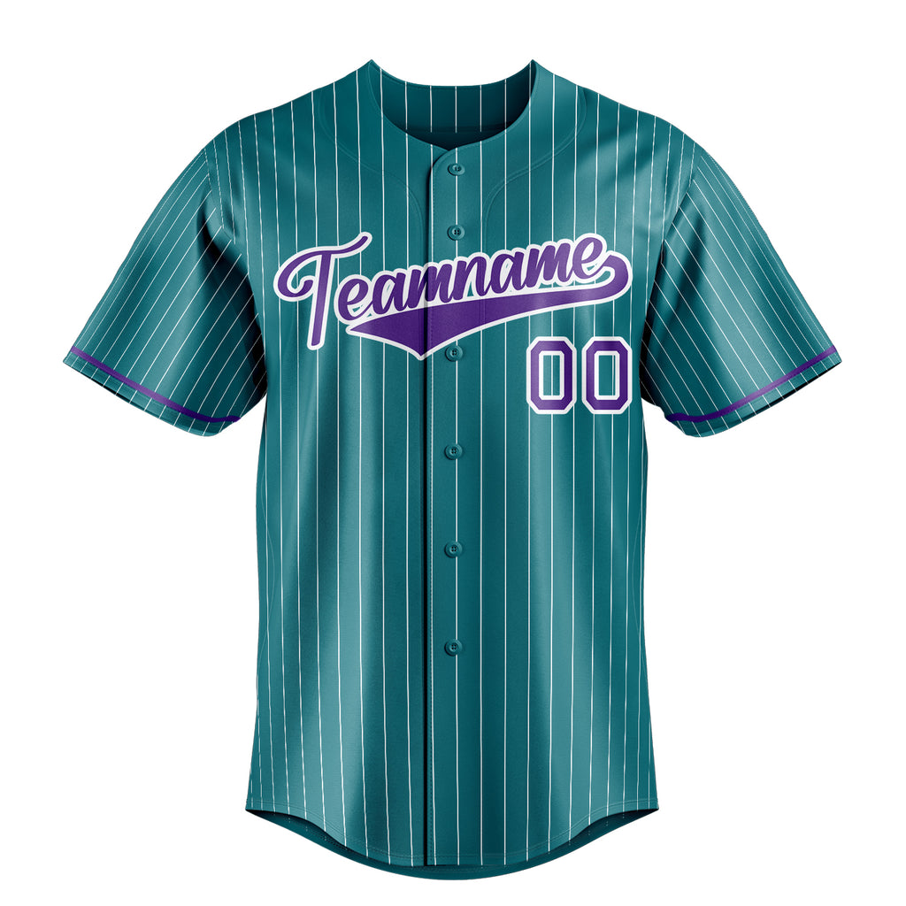 Personalized Teal & Purple White Pinstripe Fan Baseball Jersey