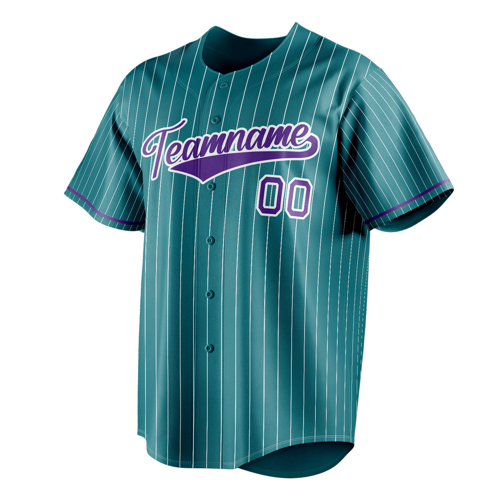 Personalized Teal & Purple White Pinstripe Fan Baseball Jersey