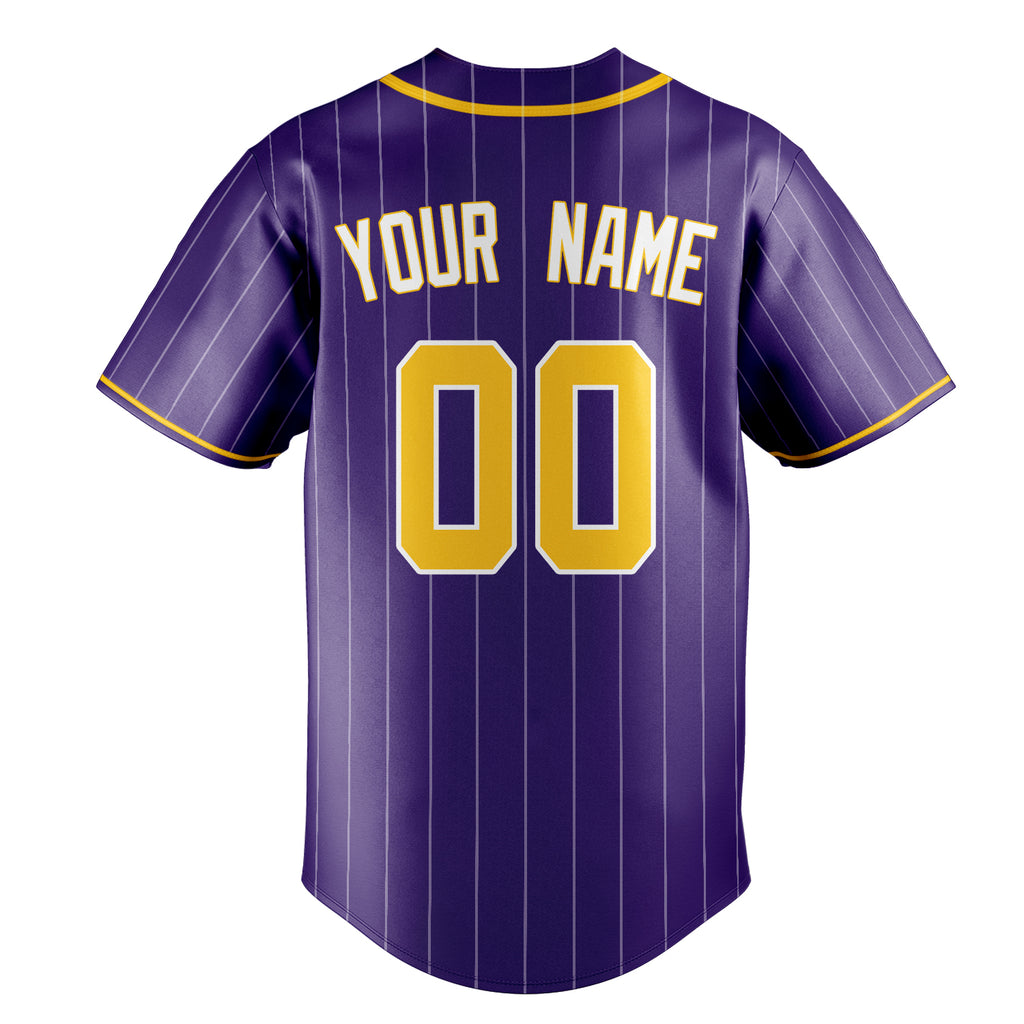 Personalized Purple & Gold White Pinstripe Fan Baseball Jersey