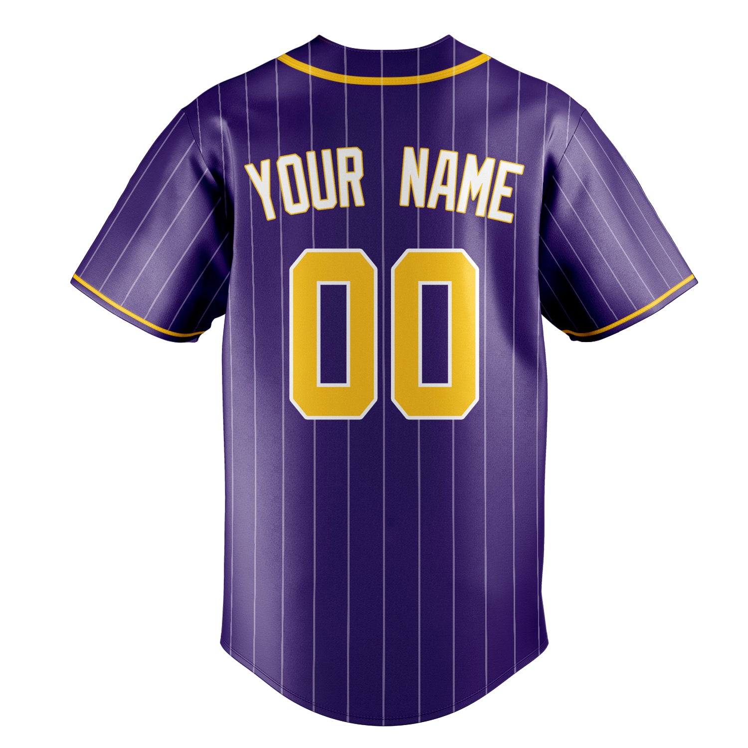 Personalized Purple & Gold White Pinstripe Fan Baseball Jersey