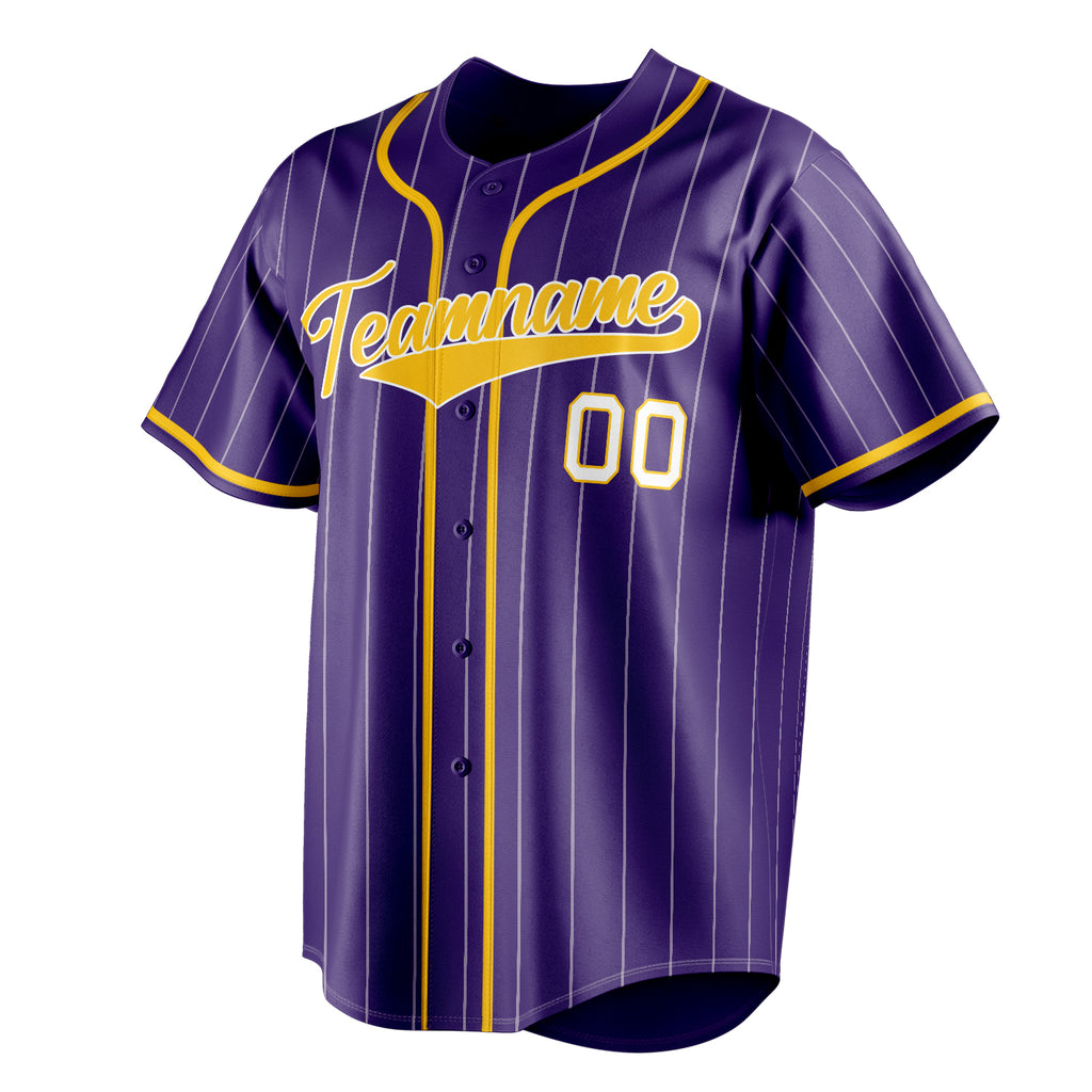 Personalized Purple & Gold White Pinstripe Fan Baseball Jersey