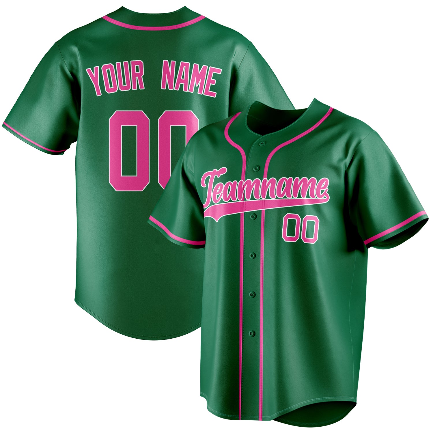Personalized Kelly Green & Pink Color Fan Baseball Jersey BB01240530WX225