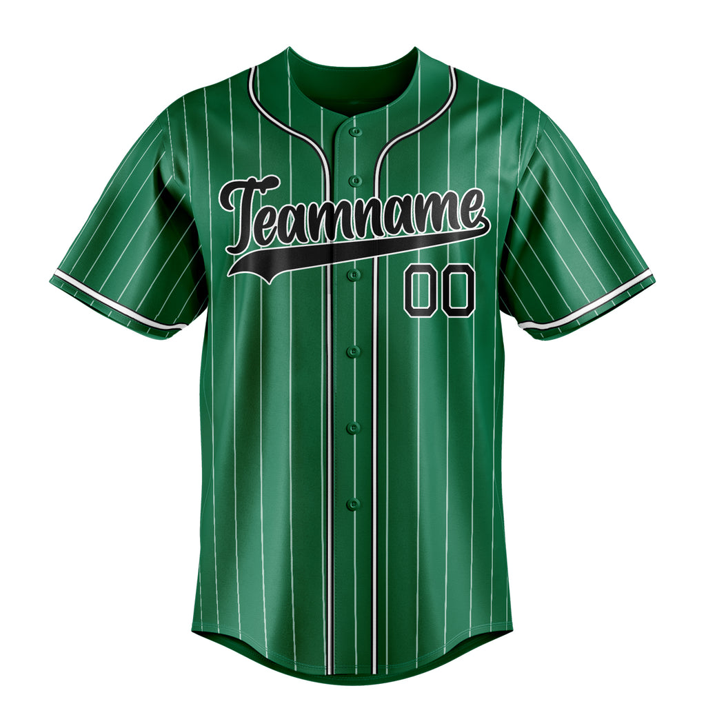Personalized Kelly Green & Black White Pinstripe Fan Baseball Jersey