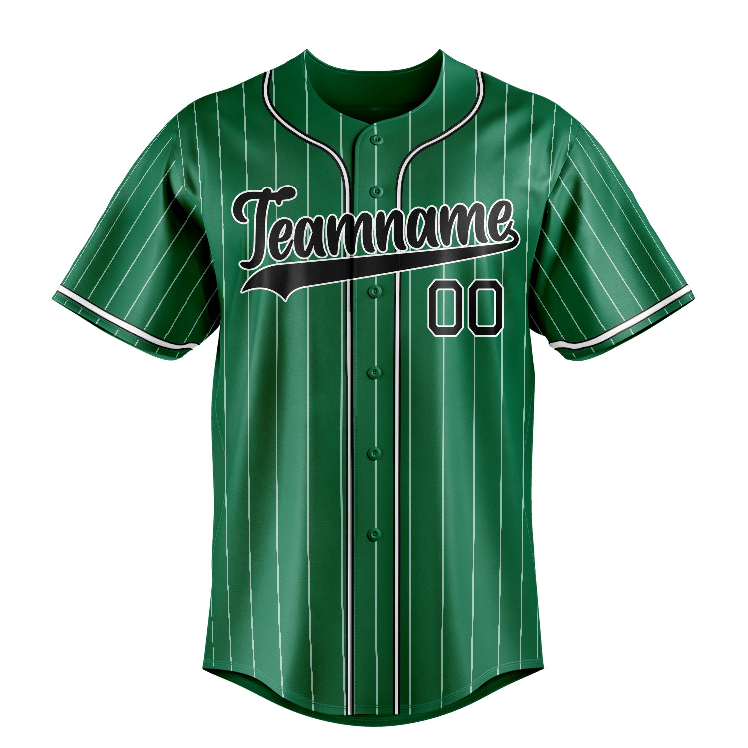 Personalized Kelly Green & Black White Pinstripe Fan Baseball Jersey