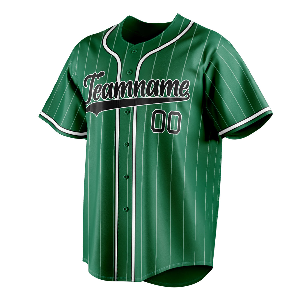 Personalized Kelly Green & Black White Pinstripe Fan Baseball Jersey
