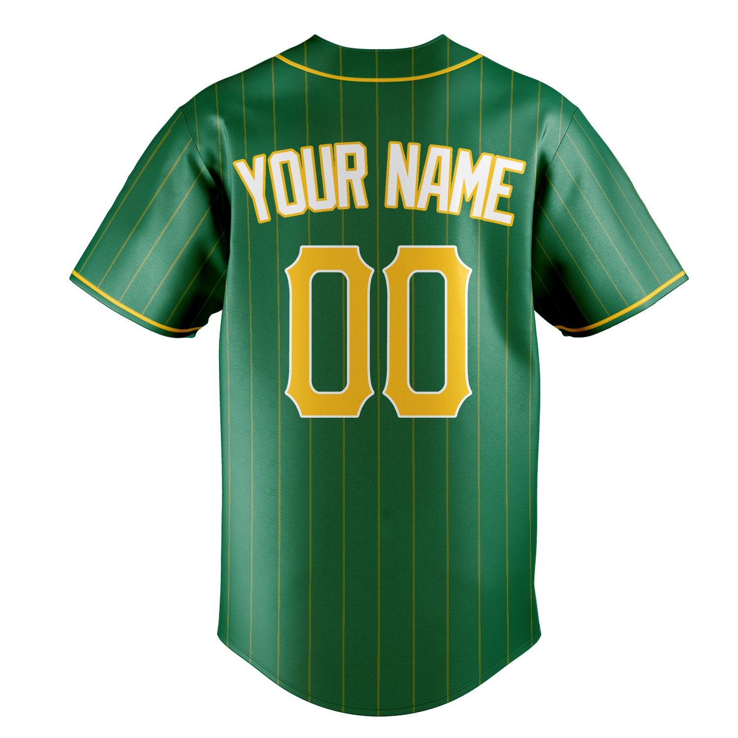 Personalized Kelly Green & Gold Gold Pinstripe Fan Baseball Jersey