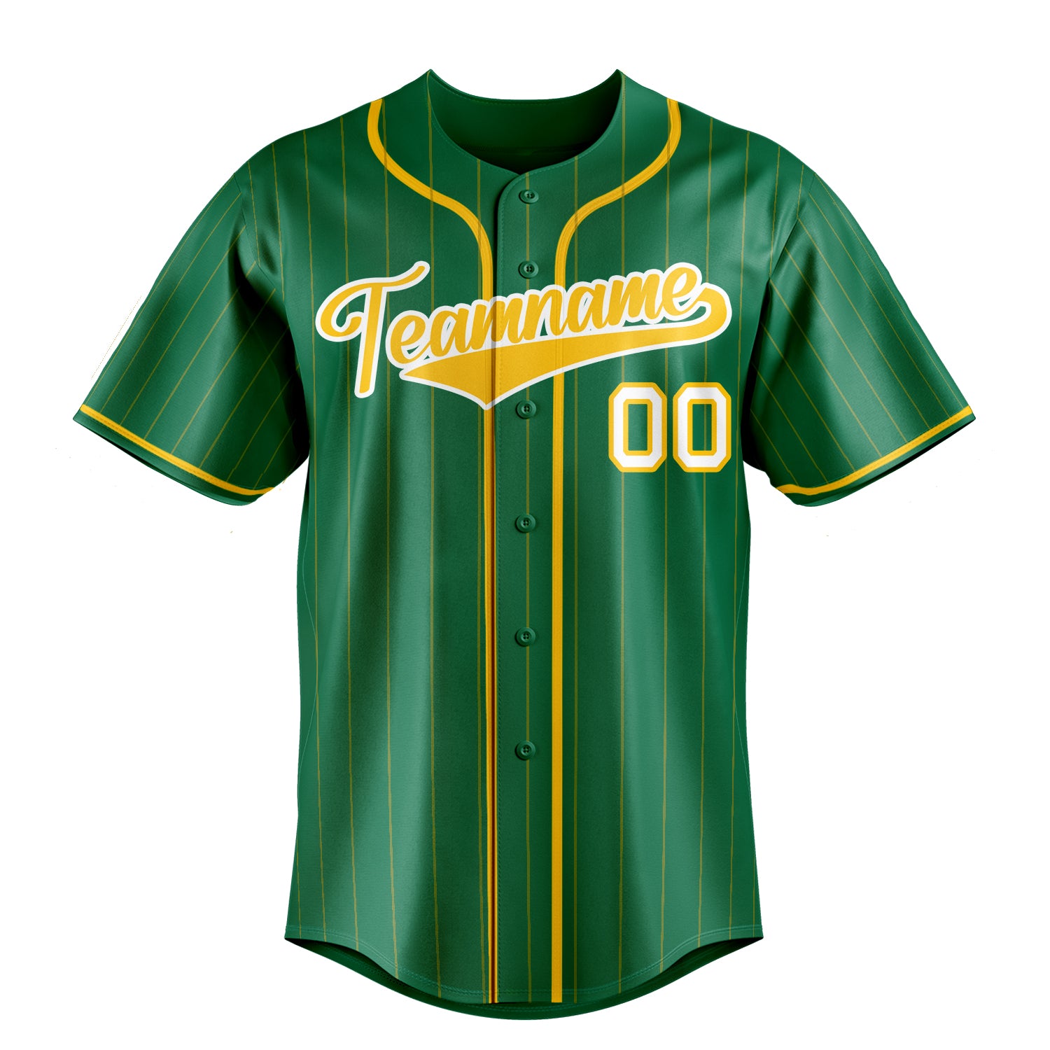 Personalized Kelly Green & Gold Gold Pinstripe Fan Baseball Jersey