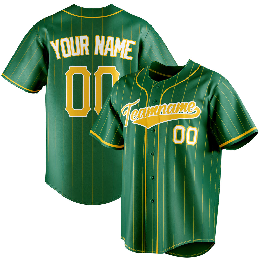 Personalized Kelly Green & Gold Gold Pinstripe Fan Baseball Jersey BB01240530WX234